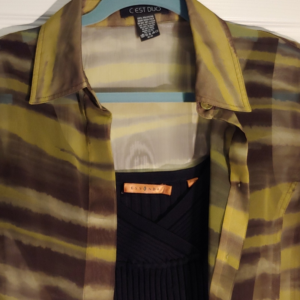 Sheer Green Crop Jacket w Blk Essendi Ribbed Tank